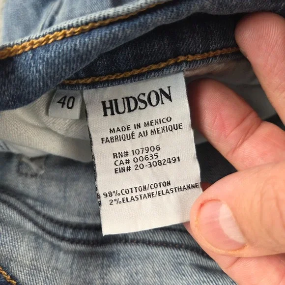 HUDSON Jeans Mens 40 (38x27) Blue Byron 5 Pocket Straight Zip Fly Distressed - Picture 8 of 12